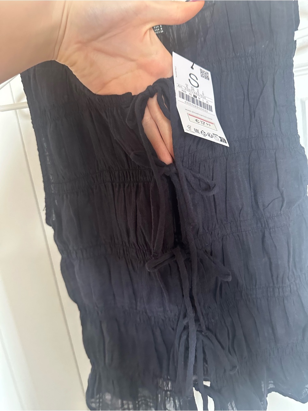 Stradivarius navy Tie-Front Textured Top - S - Picture 4 of 6